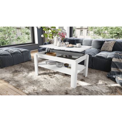 Mesa de centro dobrável com tampo elevatório e prateleira ADEN branco