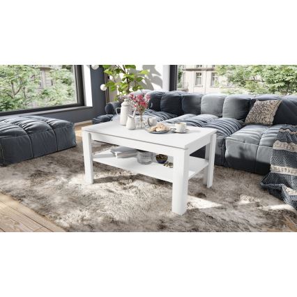 Mesa de centro dobrável com tampo elevatório e prateleira ADEN branco