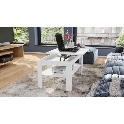 Mesa de centro dobrável com tampo elevatório e prateleira ADEN branco
