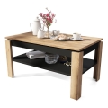 Mesa de centro dobrável com tampo elevatório e prateleira ADEN carvalho/preto