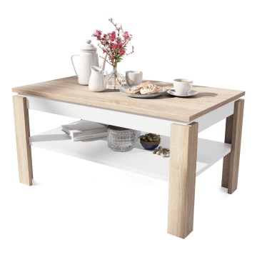 Mesa de centro dobrável com tampo elevatório e prateleira ADEN carvalho sonoma/branco