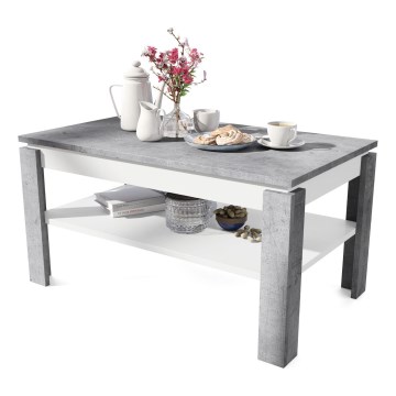 Mesa de centro dobrável com tampo elevatório e prateleira ADEN cinzento/branco