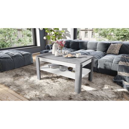 Mesa de centro dobrável com tampo elevatório e prateleira ADEN cinzento/branco