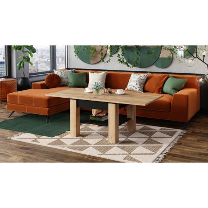 Mesa de centro dobrável com tampo elevatório e prateleira CALEB carvalho/preto