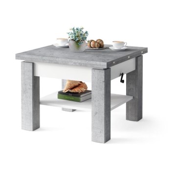 Mesa de centro dobrável com tampo elevatório e prateleira CALEB cinzento/branco