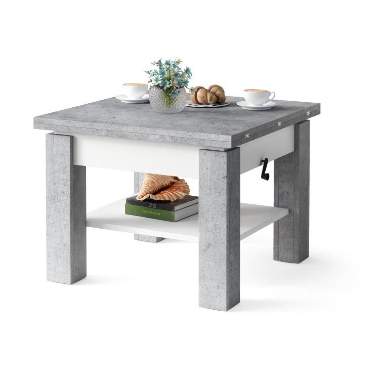 Mesa de centro dobrável com tampo elevatório e prateleira CALEB cinzento/branco