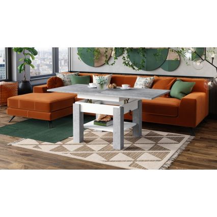 Mesa de centro dobrável com tampo elevatório e prateleira CALEB cinzento/branco
