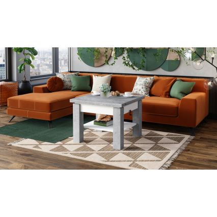 Mesa de centro dobrável com tampo elevatório e prateleira CALEB cinzento/branco