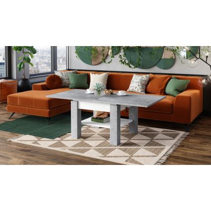 Mesa de centro dobrável com tampo elevatório e prateleira CALEB cinzento/branco