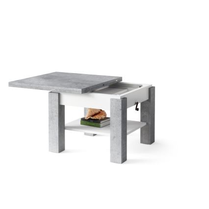 Mesa de centro dobrável com tampo elevatório e prateleira CALEB cinzento/branco