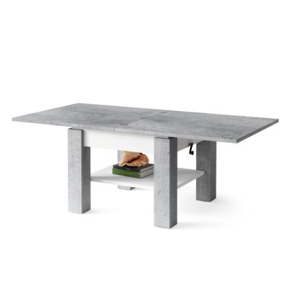 Mesa de centro dobrável com tampo elevatório e prateleira CALEB cinzento/branco