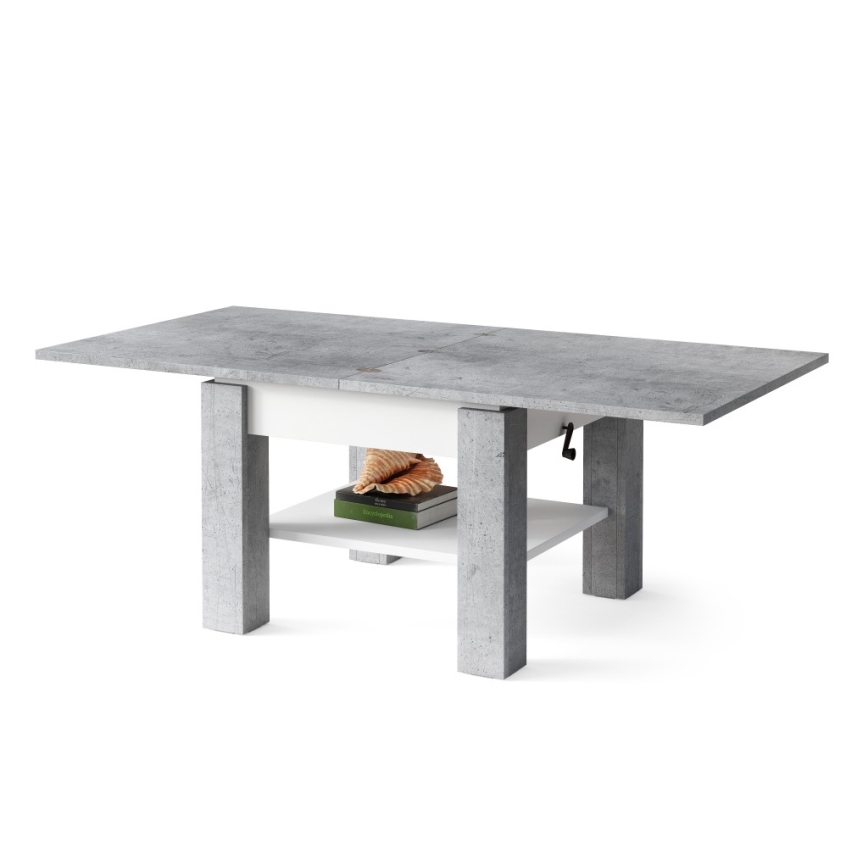 Mesa de centro dobrável com tampo elevatório e prateleira CALEB cinzento/branco