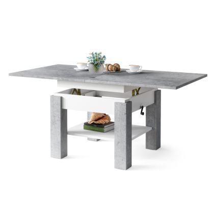 Mesa de centro dobrável com tampo elevatório e prateleira CALEB cinzento/branco