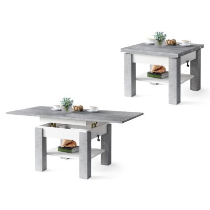 Mesa de centro dobrável com tampo elevatório e prateleira CALEB cinzento/branco