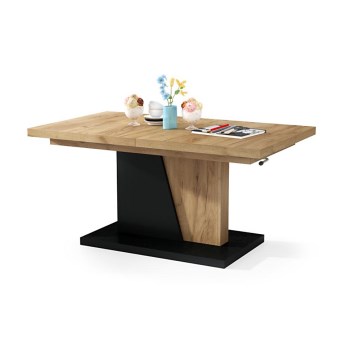 Mesa de centro dobrável com tampo elevatório NINO carvalho/preto