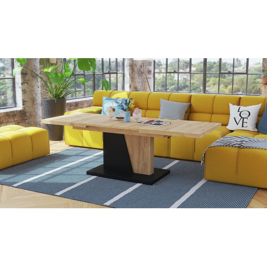 Mesa de centro dobrável com tampo elevatório NINO carvalho/preto