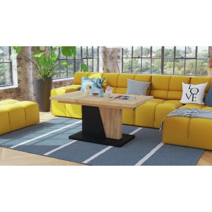 Mesa de centro dobrável com tampo elevatório NINO carvalho/preto
