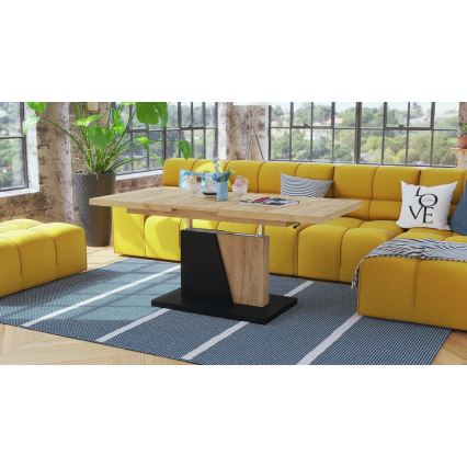 Mesa de centro dobrável com tampo elevatório NINO carvalho/preto