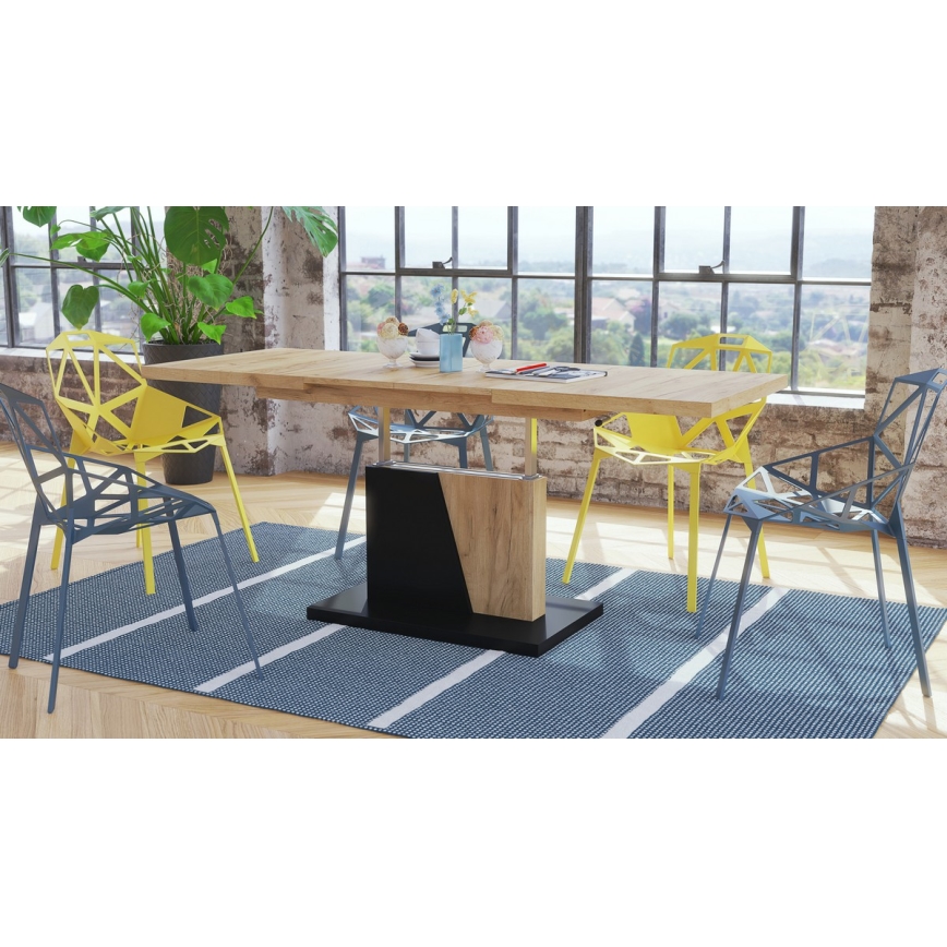 Mesa de centro dobrável com tampo elevatório NINO carvalho/preto