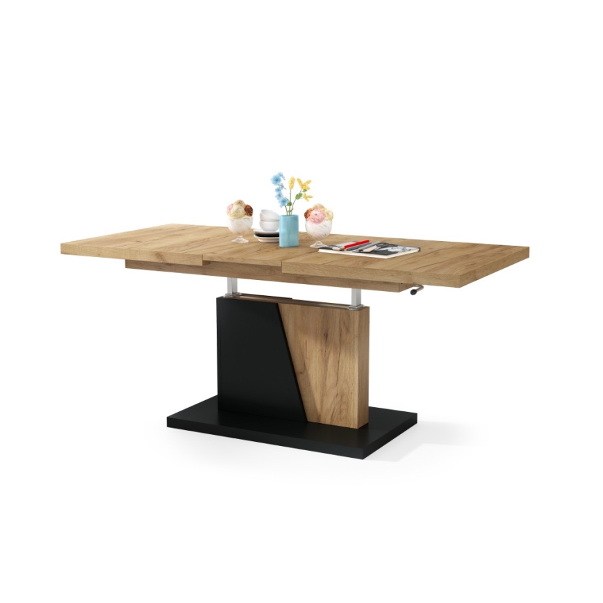 Mesa de centro dobrável com tampo elevatório NINO carvalho/preto