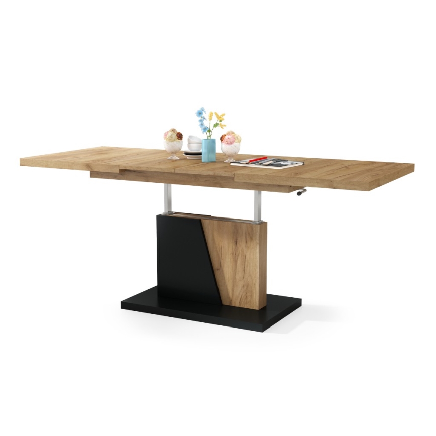 Mesa de centro dobrável com tampo elevatório NINO carvalho/preto