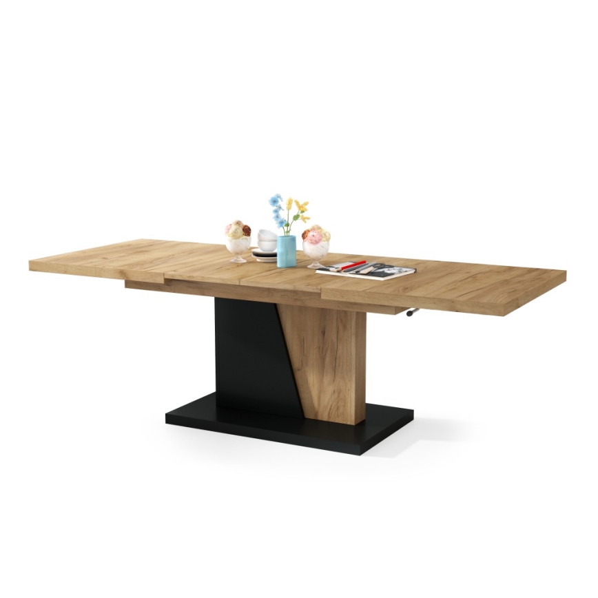 Mesa de centro dobrável com tampo elevatório NINO carvalho/preto