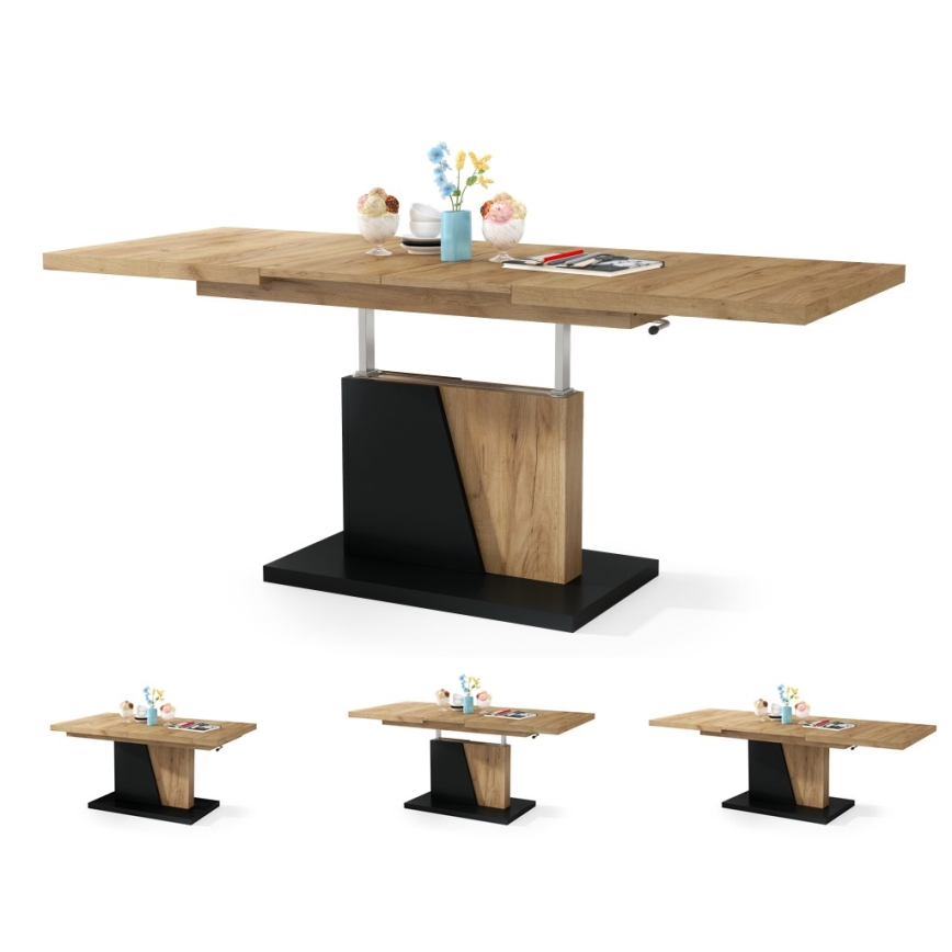 Mesa de centro dobrável com tampo elevatório NINO carvalho/preto