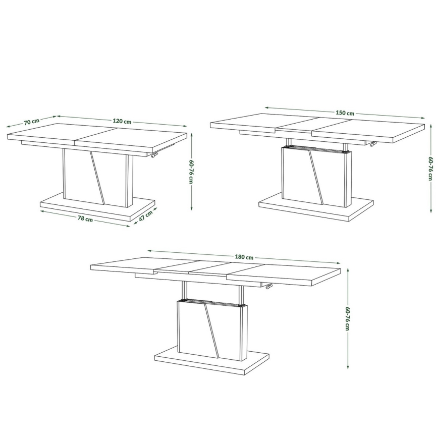Mesa de centro dobrável com tampo elevatório NINO cinzento
