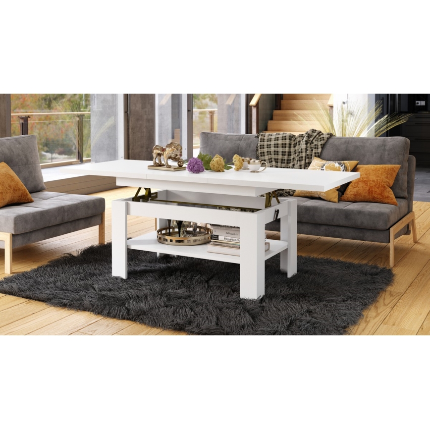Mesa de centro dobrável com tampo elevatório ROY branco