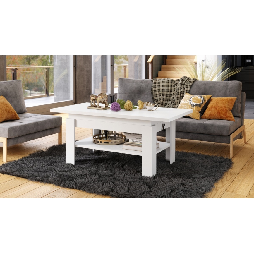 Mesa de centro dobrável com tampo elevatório ROY branco
