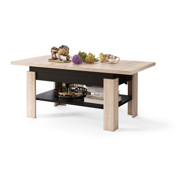 Mesa de centro dobrável com tampo elevatório ROY carvalho/preto
