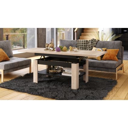 Mesa de centro dobrável com tampo elevatório ROY carvalho/preto