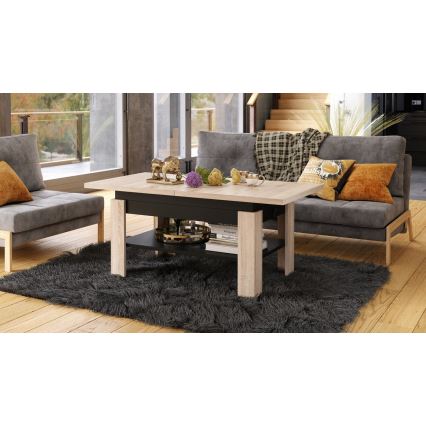 Mesa de centro dobrável com tampo elevatório ROY carvalho/preto