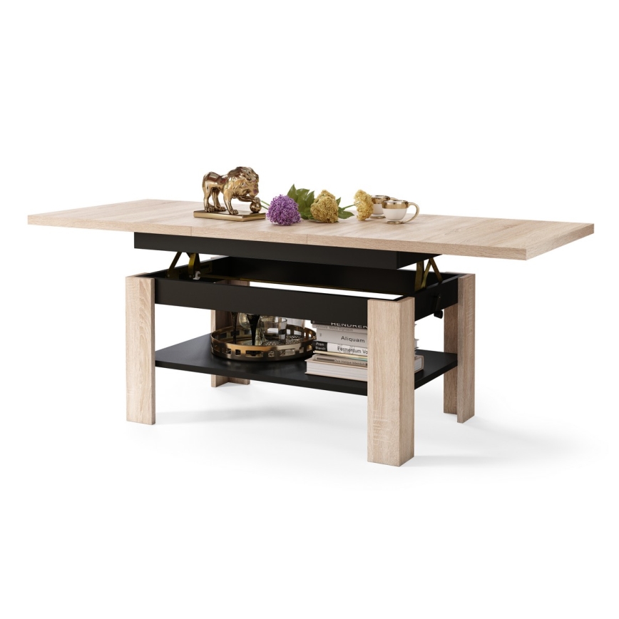 Mesa de centro dobrável com tampo elevatório ROY carvalho/preto