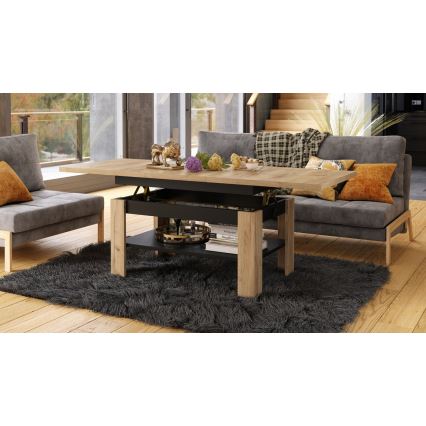 Mesa de centro dobrável com tampo elevatório ROY carvalho sonoma/preto