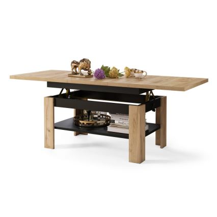 Mesa de centro dobrável com tampo elevatório ROY carvalho sonoma/preto