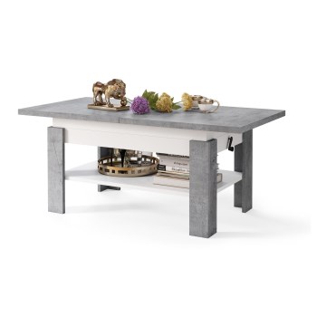 Mesa de centro dobrável com tampo elevatório ROY cinzento/branco