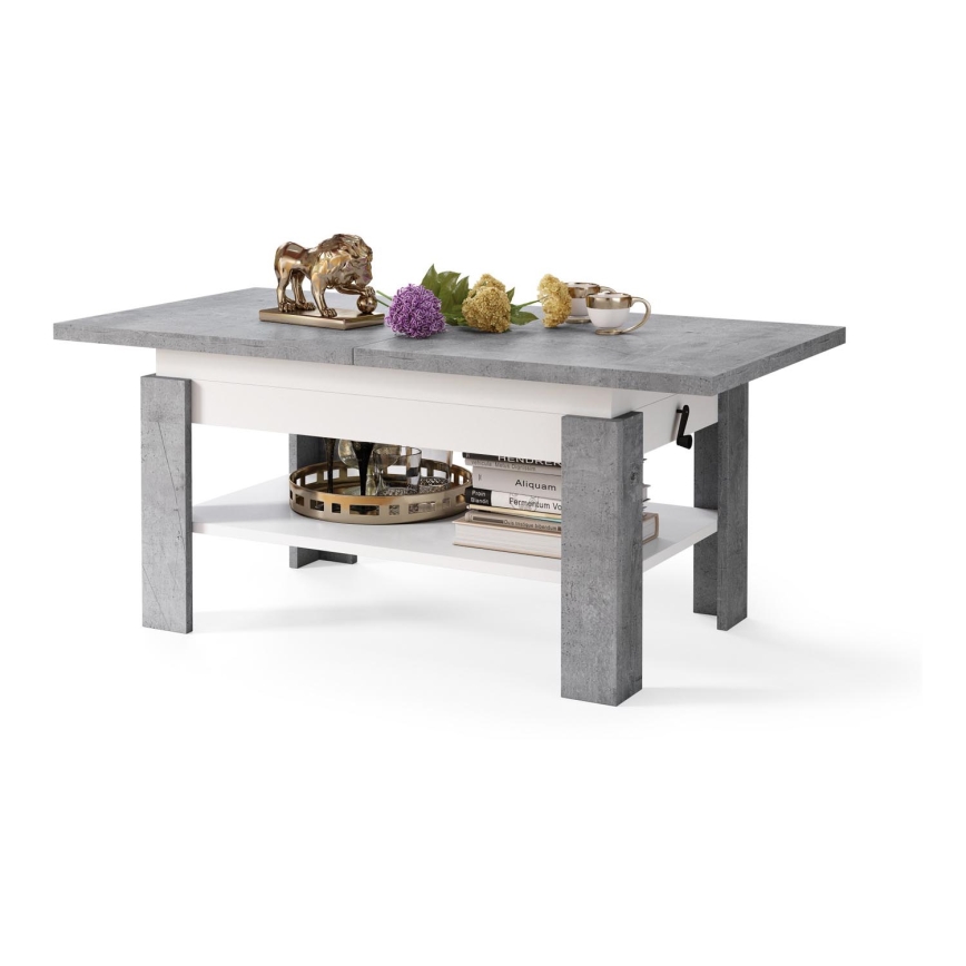 Mesa de centro dobrável com tampo elevatório ROY cinzento/branco