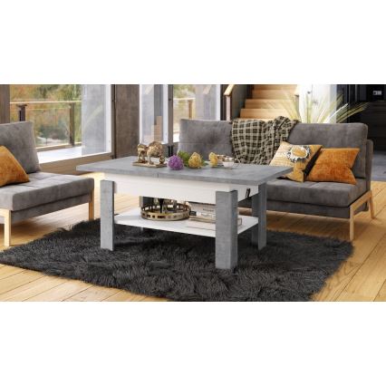Mesa de centro dobrável com tampo elevatório ROY cinzento/branco