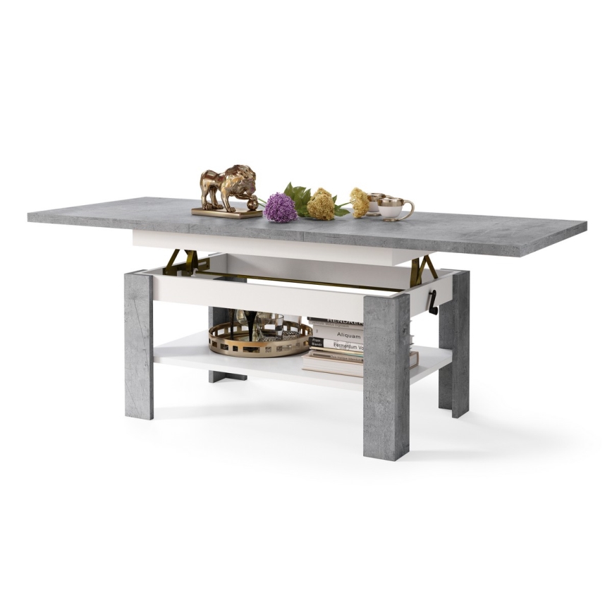 Mesa de centro dobrável com tampo elevatório ROY cinzento/branco