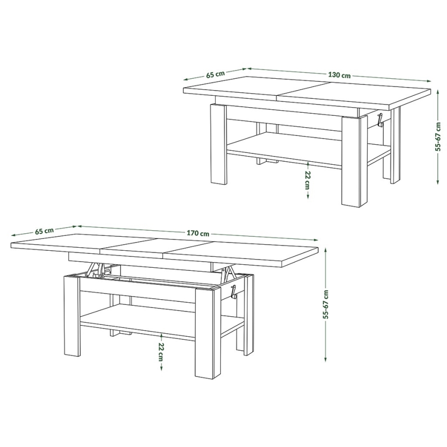 Mesa de centro dobrável com tampo elevatório ROY cinzento/branco