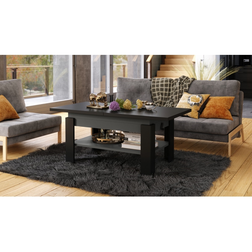 Mesa de centro dobrável com tampo elevatório ROY preto/antracite