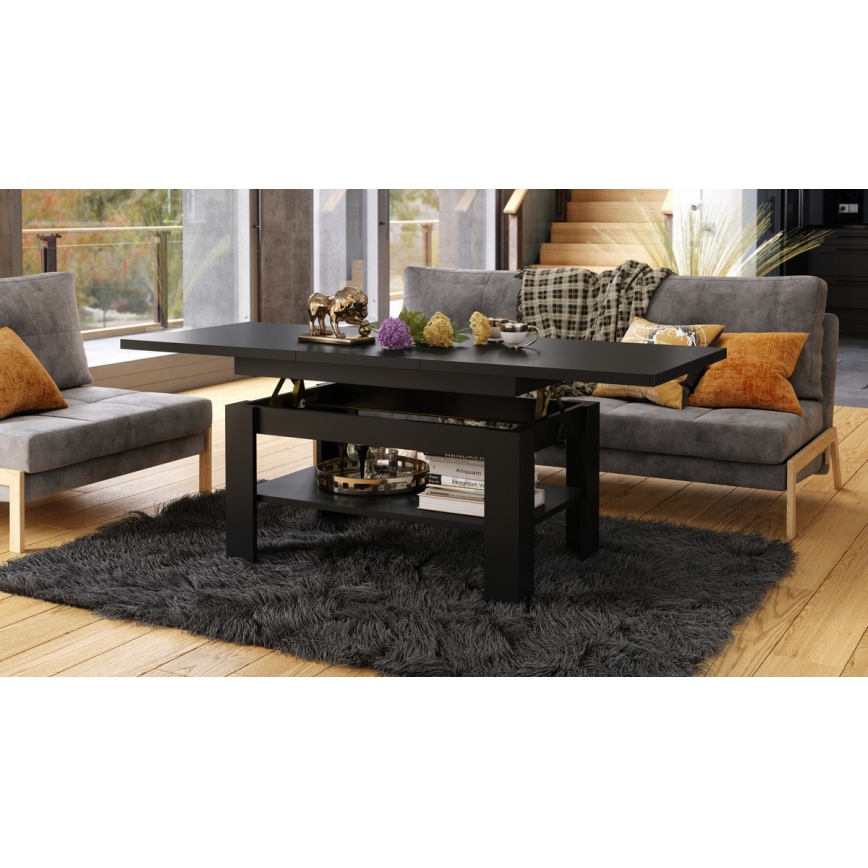 Mesa de centro dobrável com tampo elevatório ROY preto