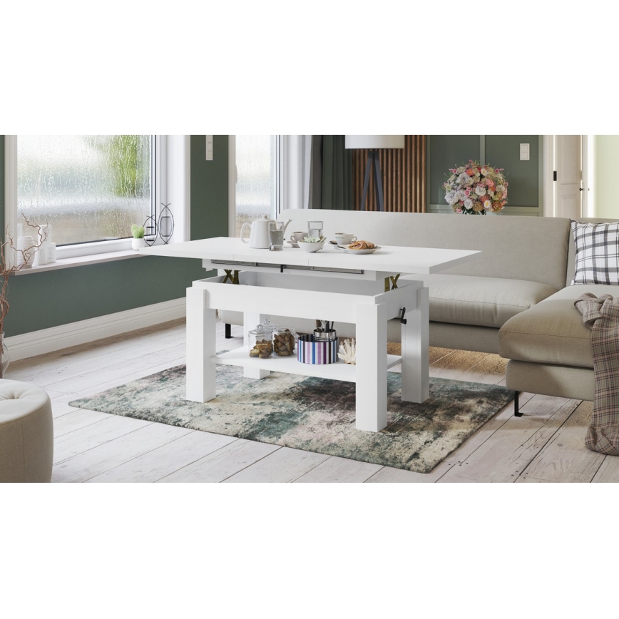 Mesa de centro dobrável com uma prateleira ADONIS branco