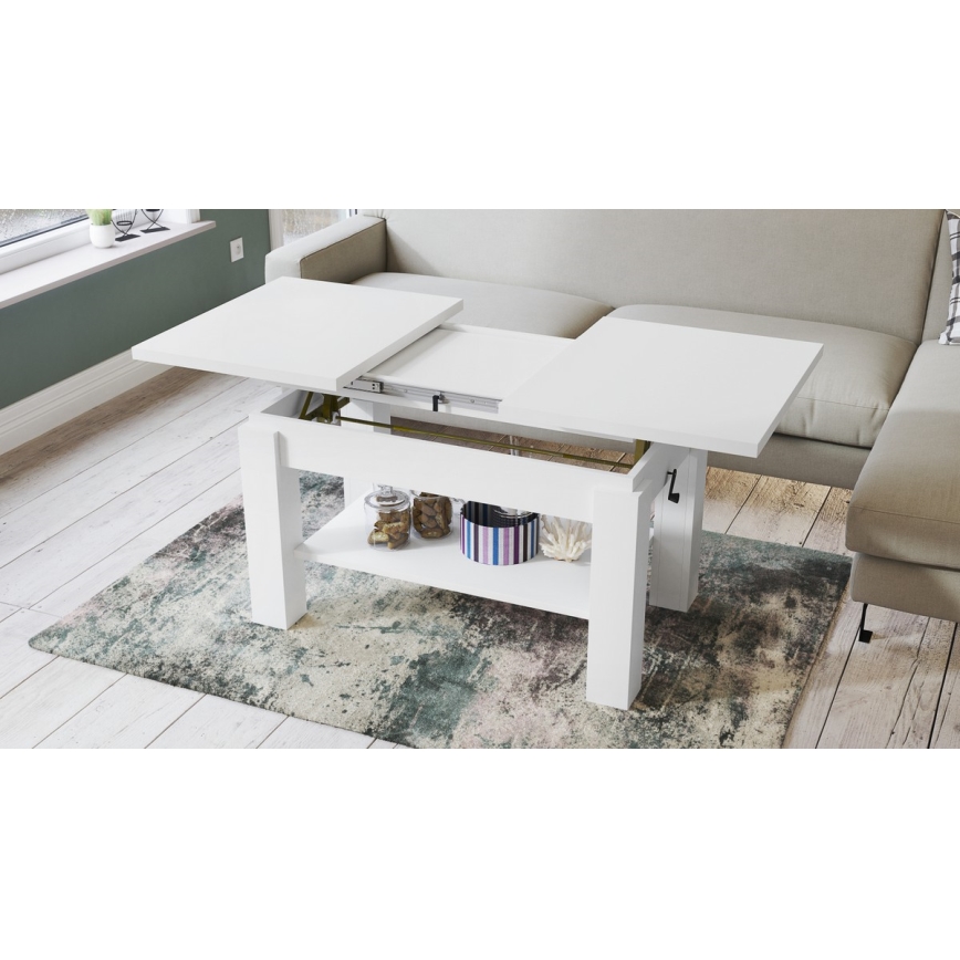Mesa de centro dobrável com uma prateleira ADONIS branco