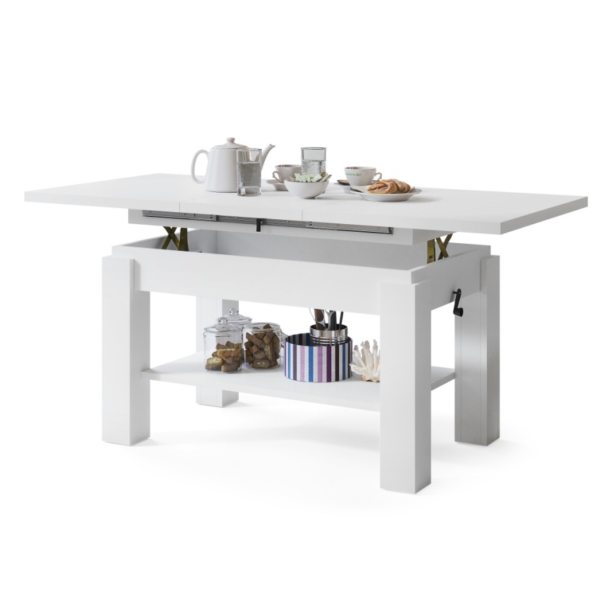 Mesa de centro dobrável com uma prateleira ADONIS branco