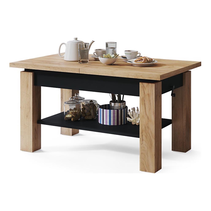 Mesa de centro dobrável com uma prateleira ADONIS carvalho/preto