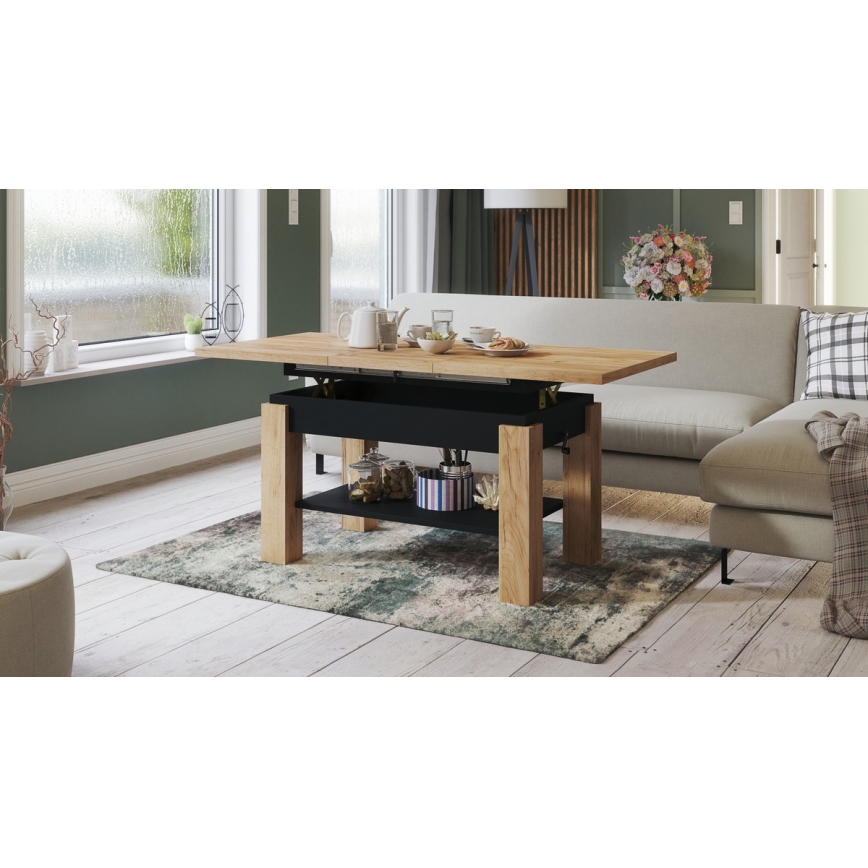 Mesa de centro dobrável com uma prateleira ADONIS carvalho/preto