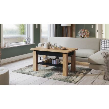 Mesa de centro dobrável com uma prateleira ADONIS carvalho/preto