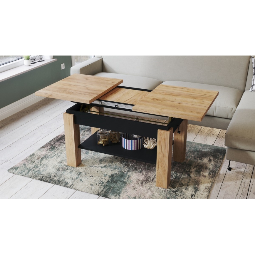 Mesa de centro dobrável com uma prateleira ADONIS carvalho/preto